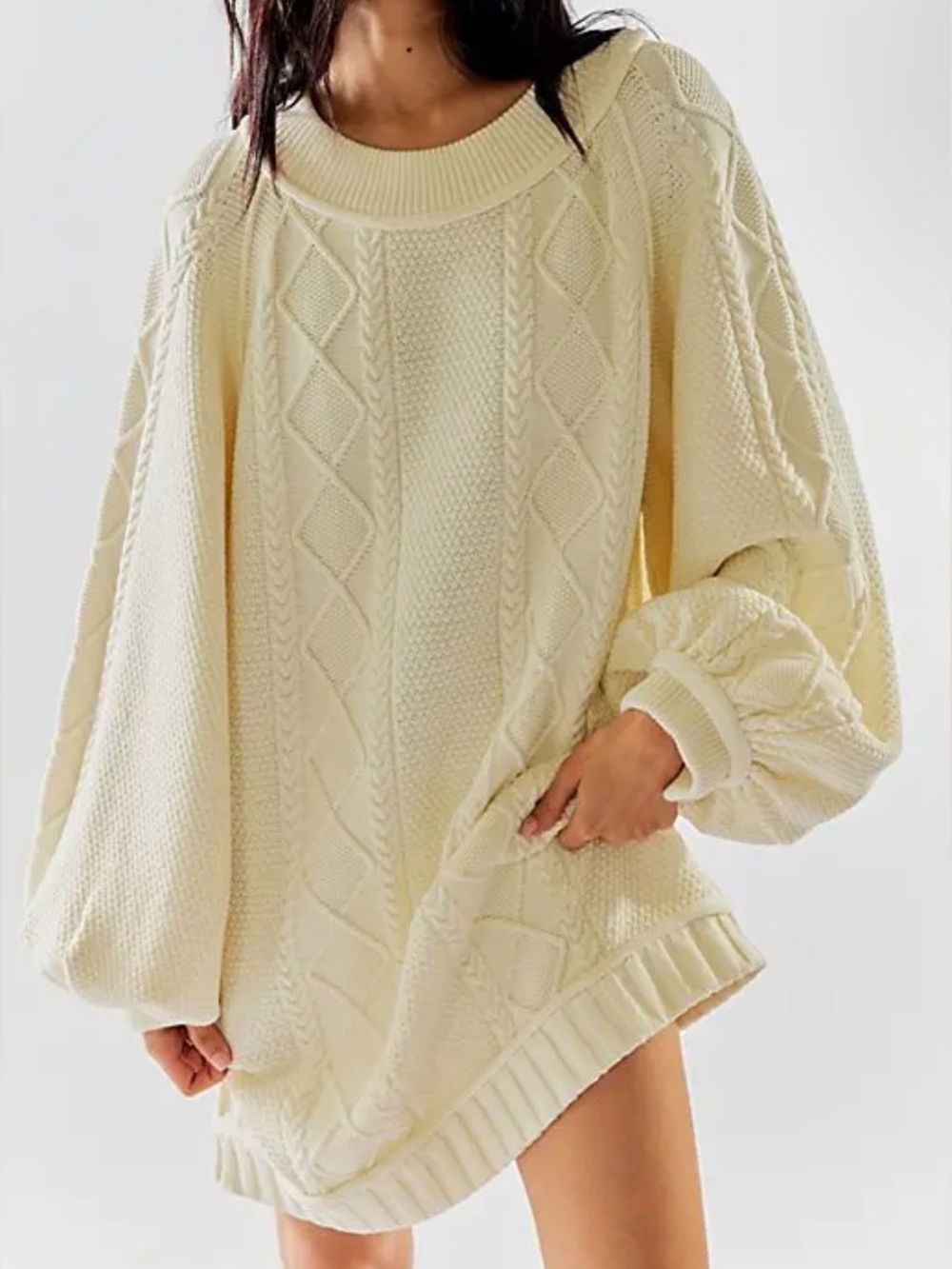 We The Free Cream Cable Knit Balloon Sleeve Sweater 100% cotton